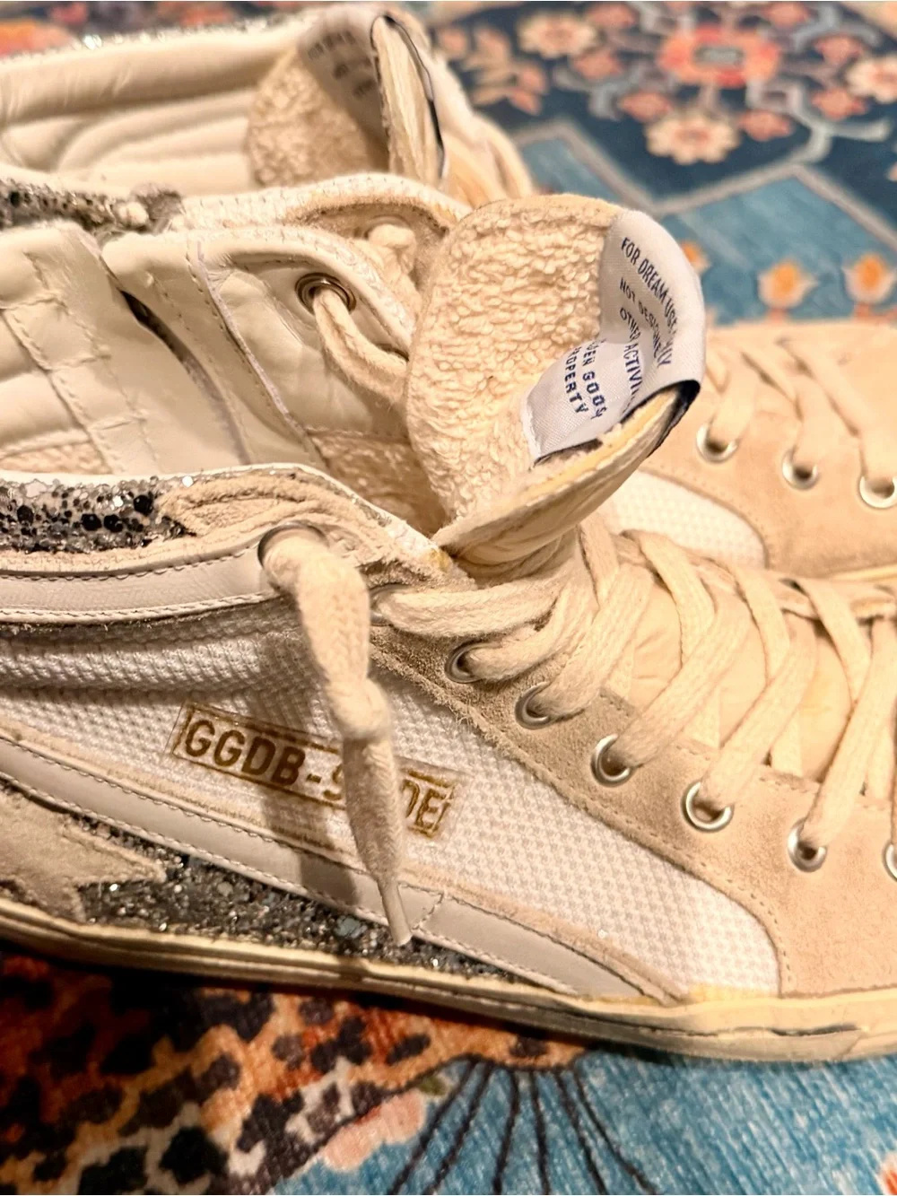 Golden Goose Beige and White High-Top Sneakers